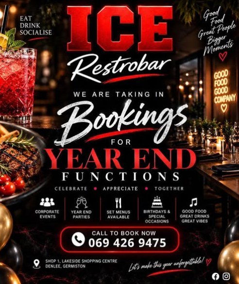 Now taking bookings for year-end functions — corporate events, year-end parties, set menus, birthdays. Call 069 426 9475